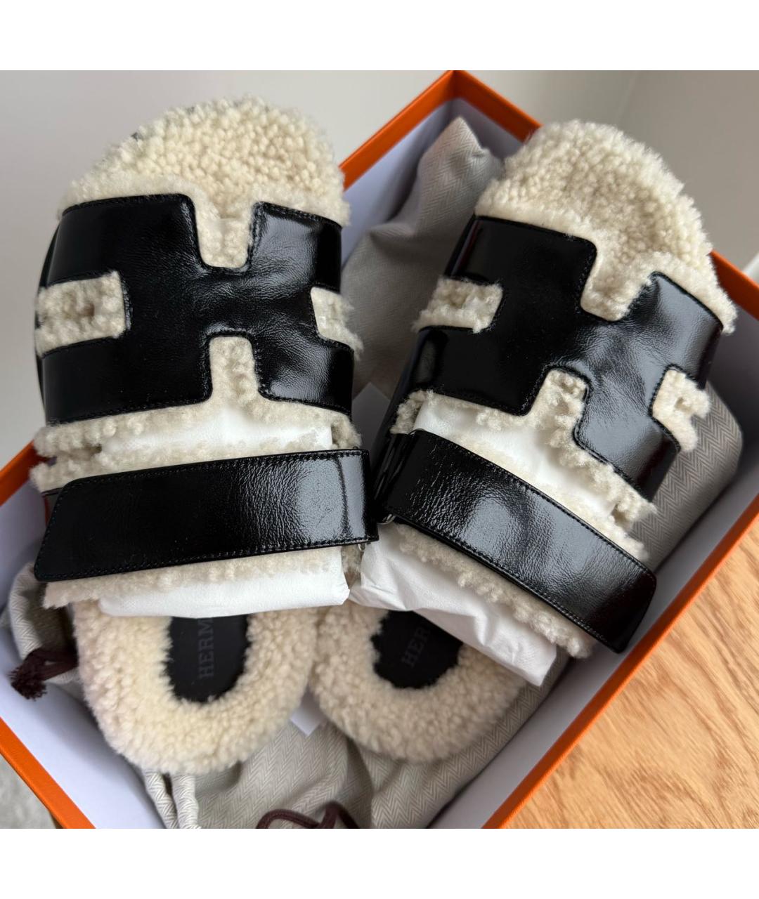 HERMES Черные кожаные шлепанцы, фото 4