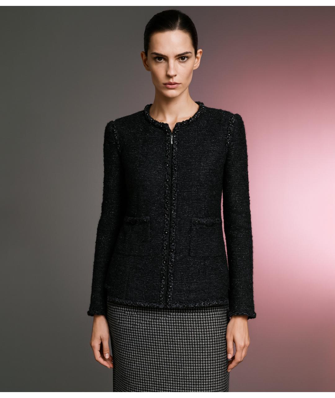 CHANEL Черный твидовый жакет/пиджак, фото 2