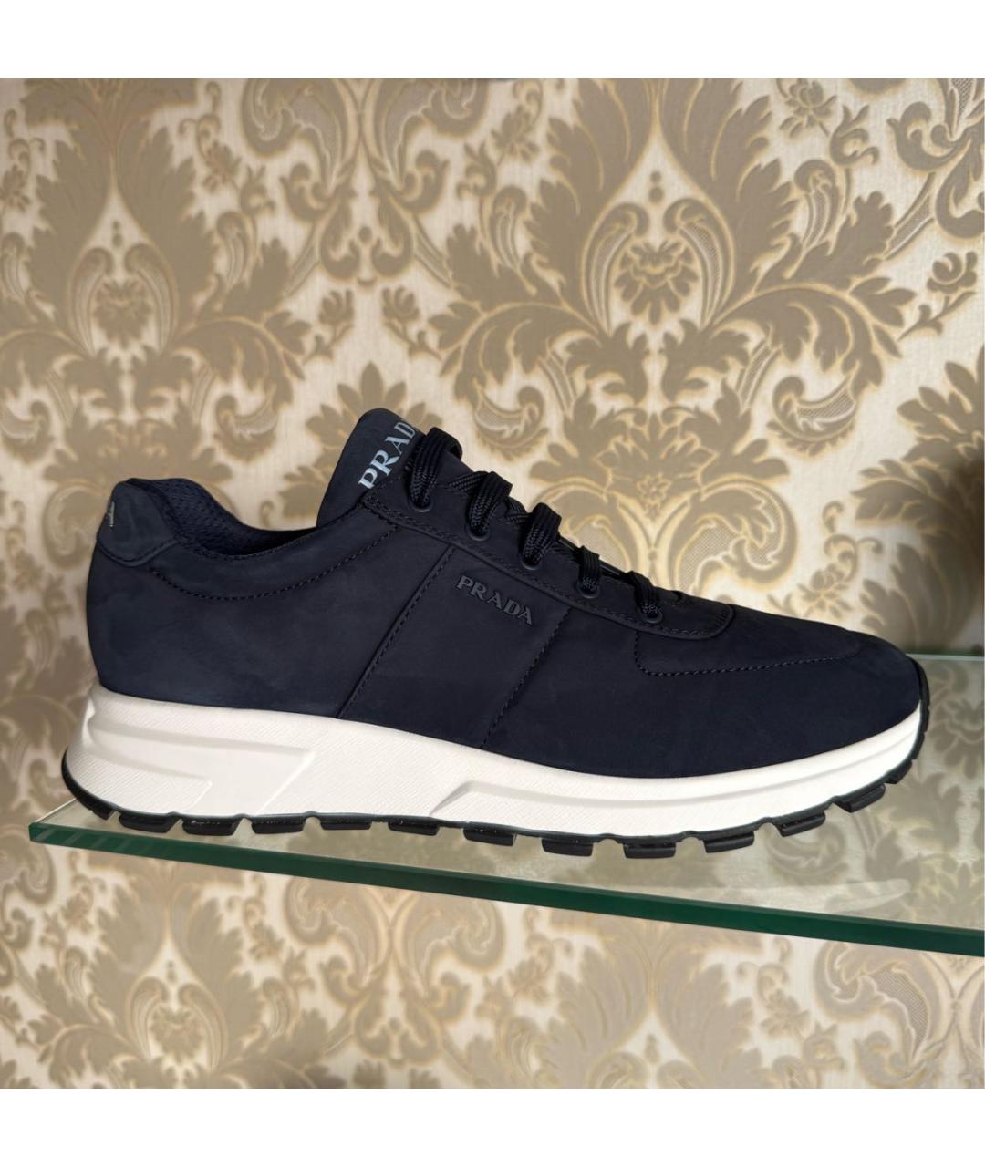 PRADA Темно-синие нубуковые низкие кроссовки / кеды, фото 4