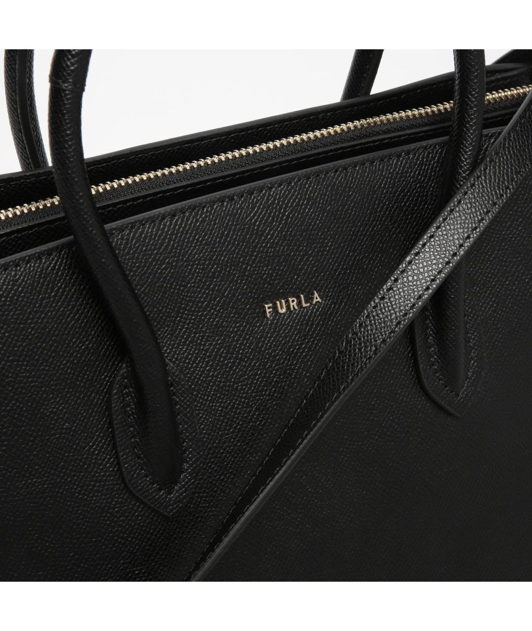 FURLA Черная кожаная сумка тоут, фото 3