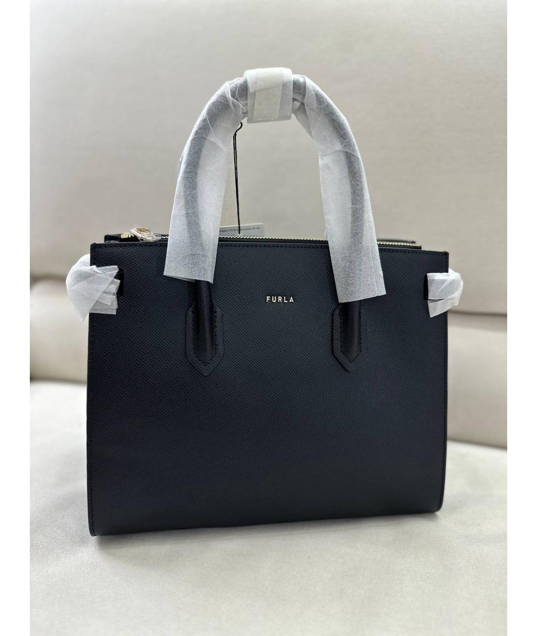 FURLA Черная кожаная сумка тоут, фото 5