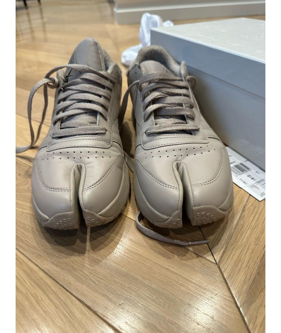 MAISON MARGIELA Бежевые кожаные низкие кроссовки / кеды, фото 3