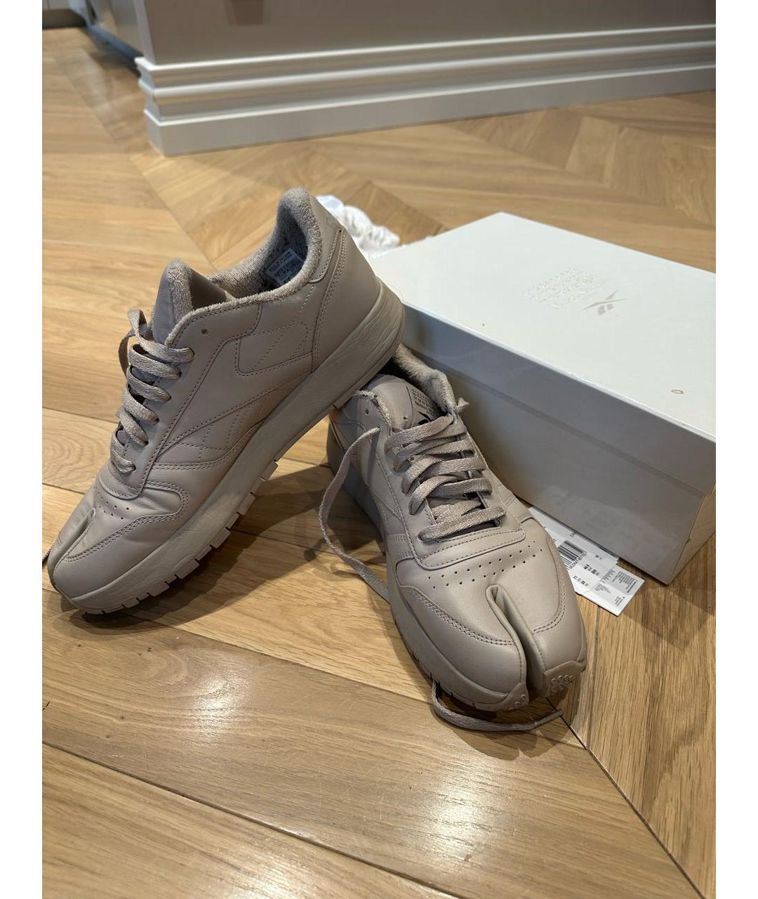 MAISON MARGIELA Бежевые кожаные низкие кроссовки / кеды, фото 5