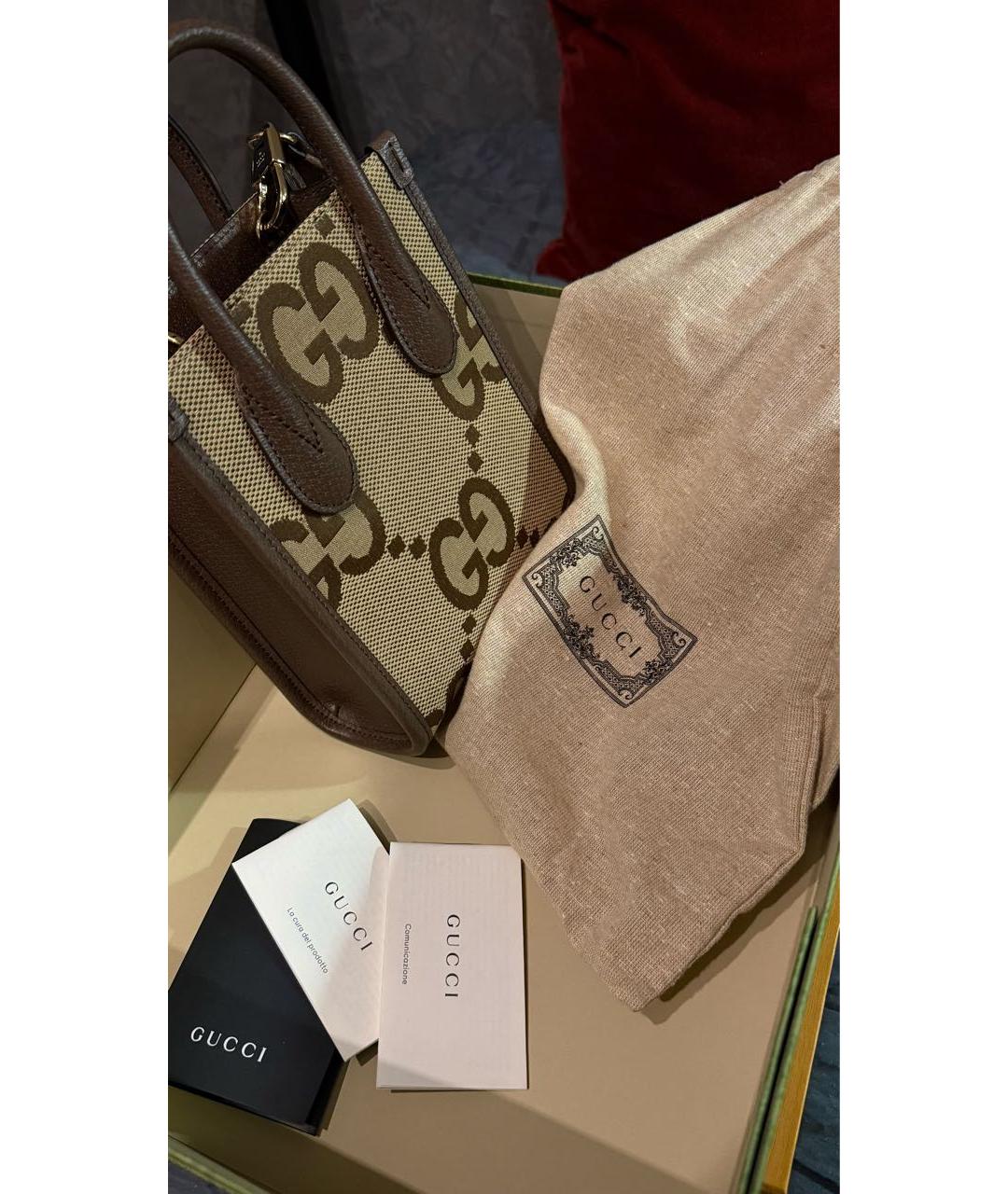 GUCCI Коричневая кожаная сумка тоут, фото 5