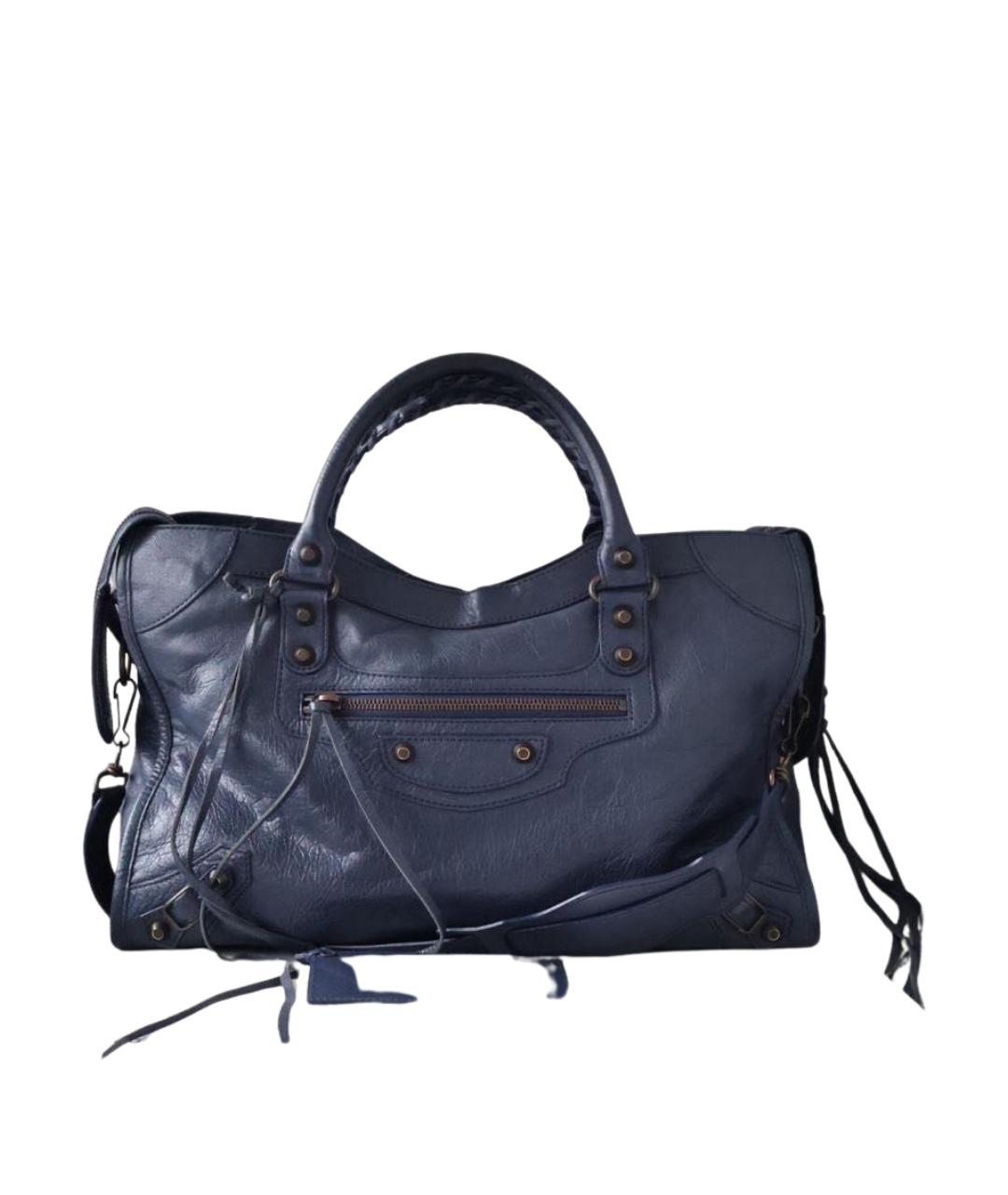 BALENCIAGA Темно-синяя кожаная сумка тоут, фото 1