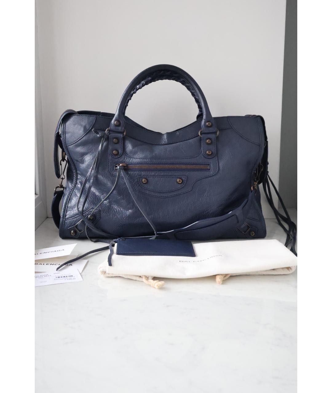 BALENCIAGA Темно-синяя кожаная сумка тоут, фото 9