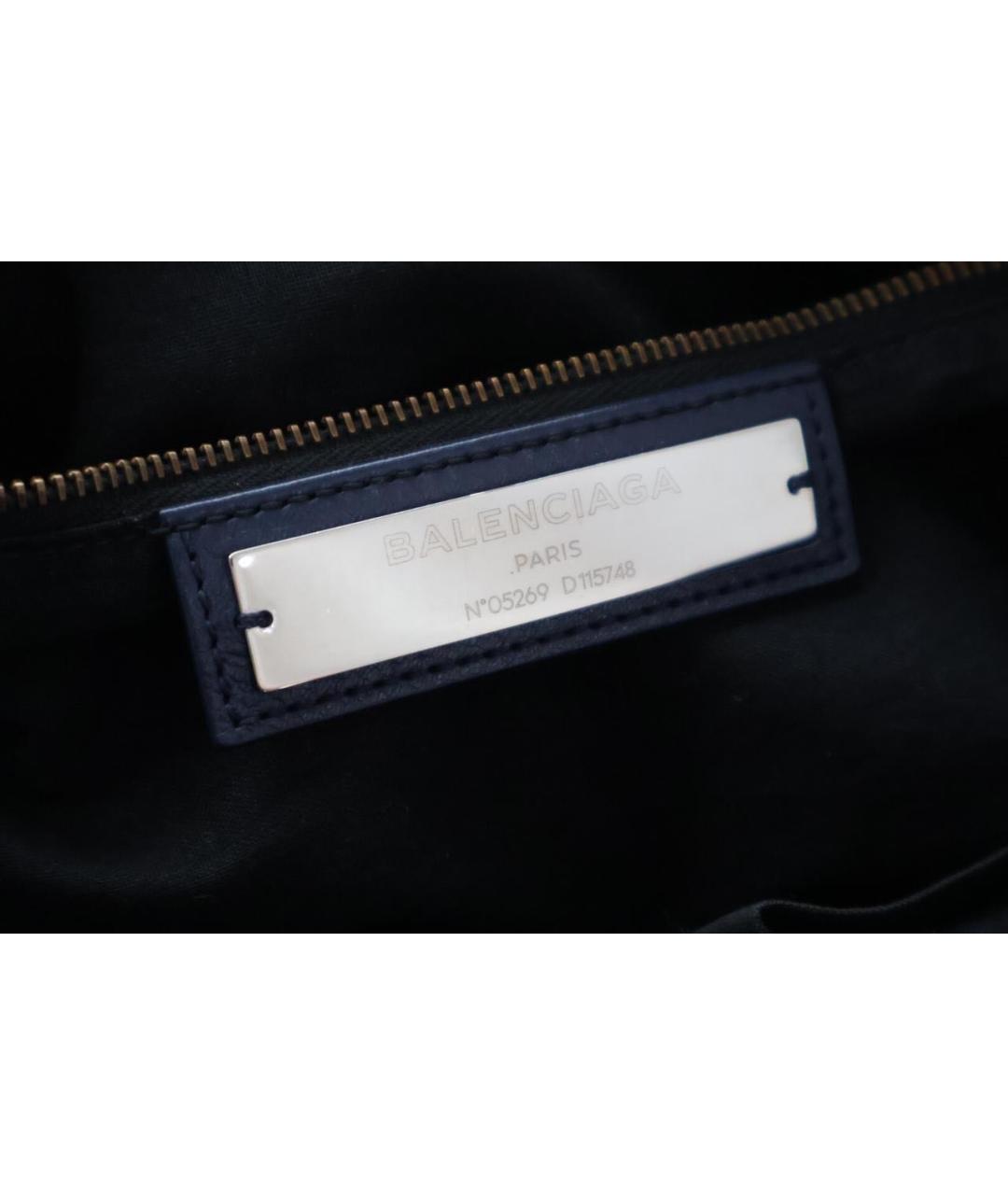 BALENCIAGA Темно-синяя кожаная сумка тоут, фото 5