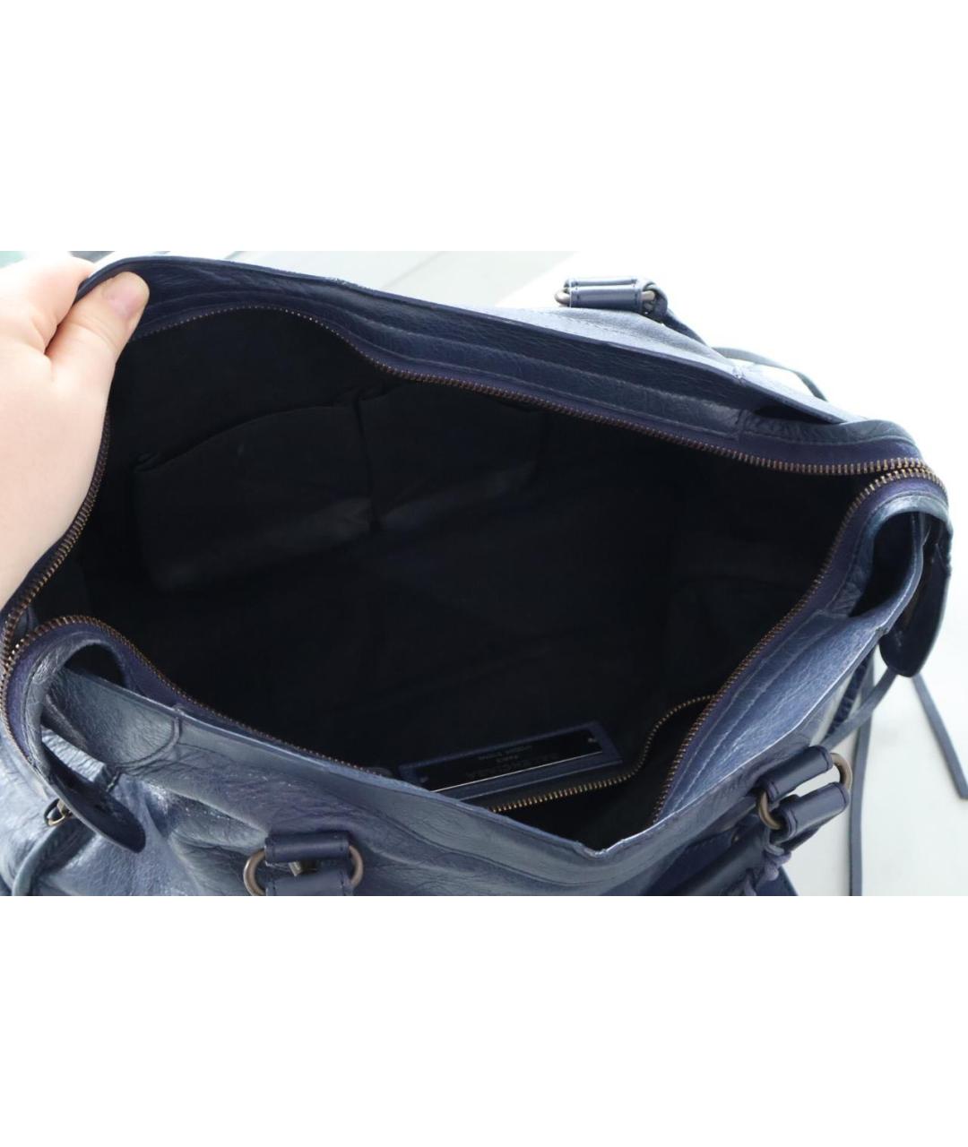 BALENCIAGA Темно-синяя кожаная сумка тоут, фото 4