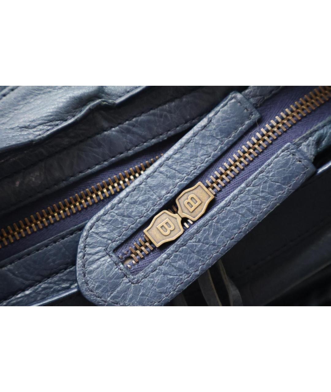 BALENCIAGA Темно-синяя кожаная сумка тоут, фото 7