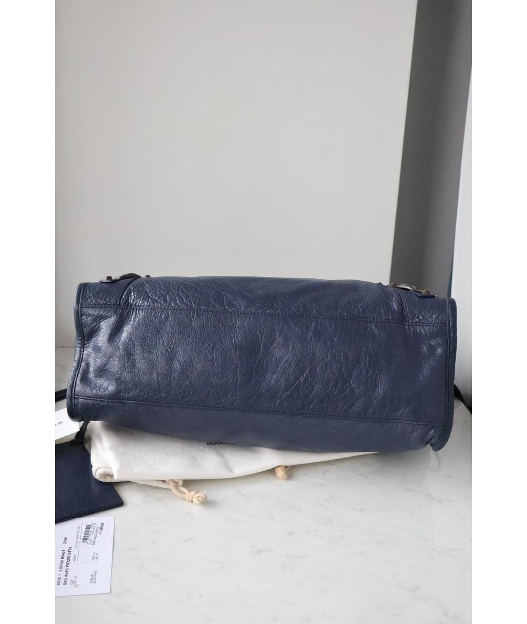 BALENCIAGA Темно-синяя кожаная сумка тоут, фото 3