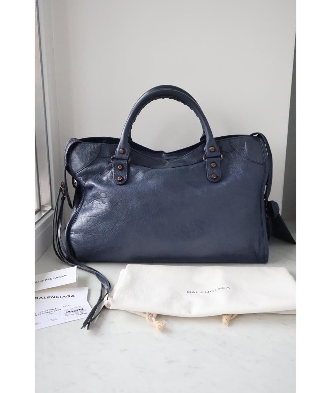 BALENCIAGA Темно-синяя кожаная сумка тоут, фото 2