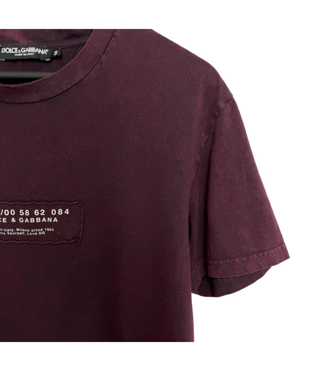 DOLCE&GABBANA Бордовая хлопковая футболка, фото 2