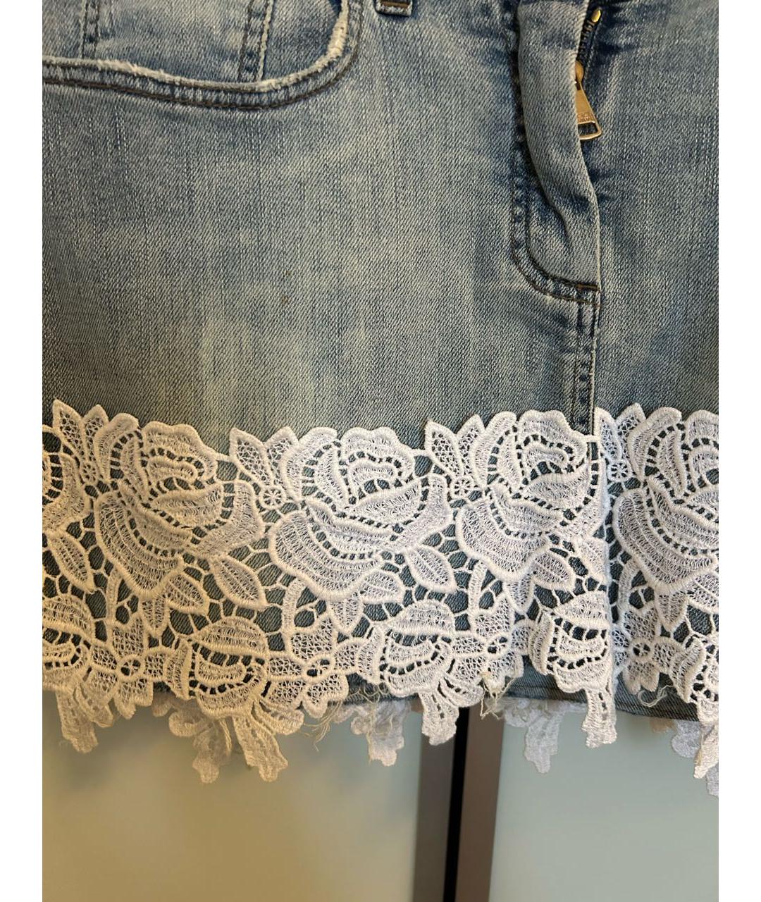 DOLCE&GABBANA Темно-синяя хлопко-эластановая юбка мини, фото 4