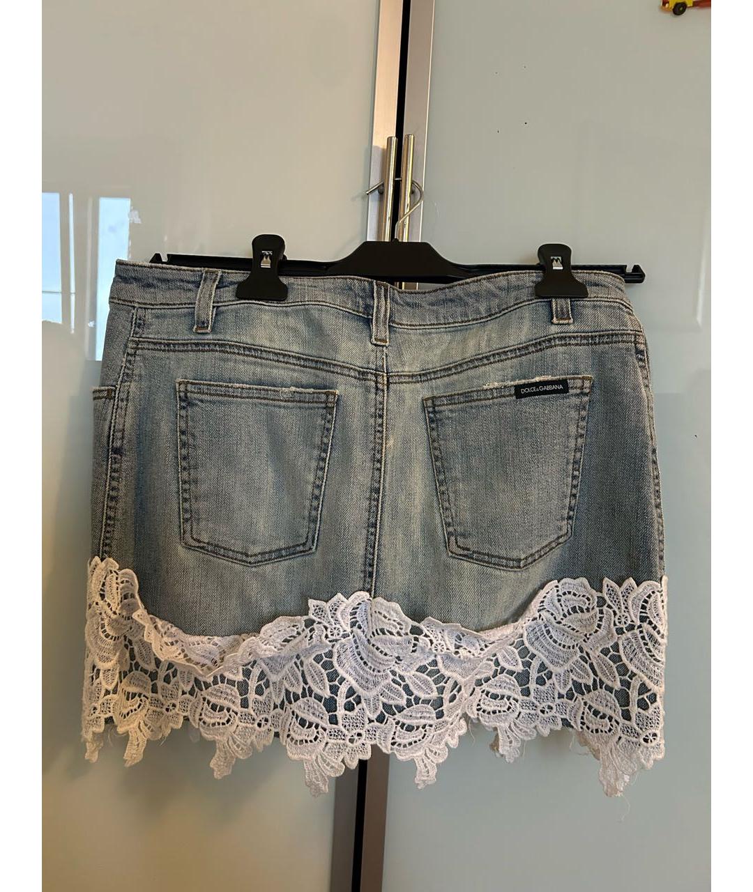 DOLCE&GABBANA Темно-синяя хлопко-эластановая юбка мини, фото 2