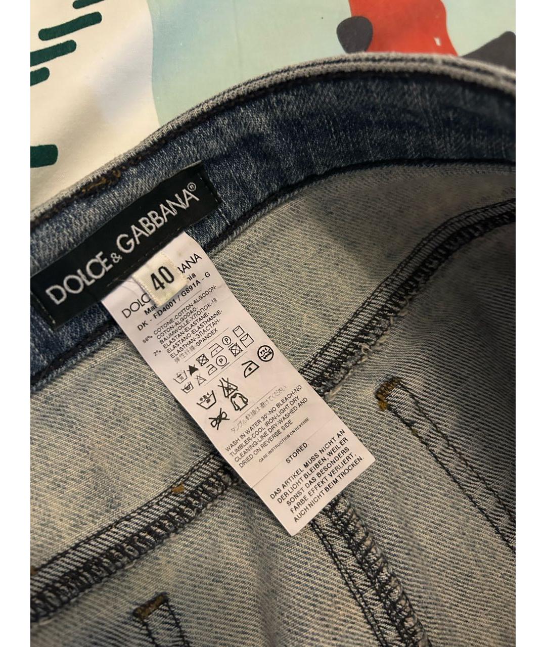 DOLCE&GABBANA Темно-синяя хлопко-эластановая юбка мини, фото 5