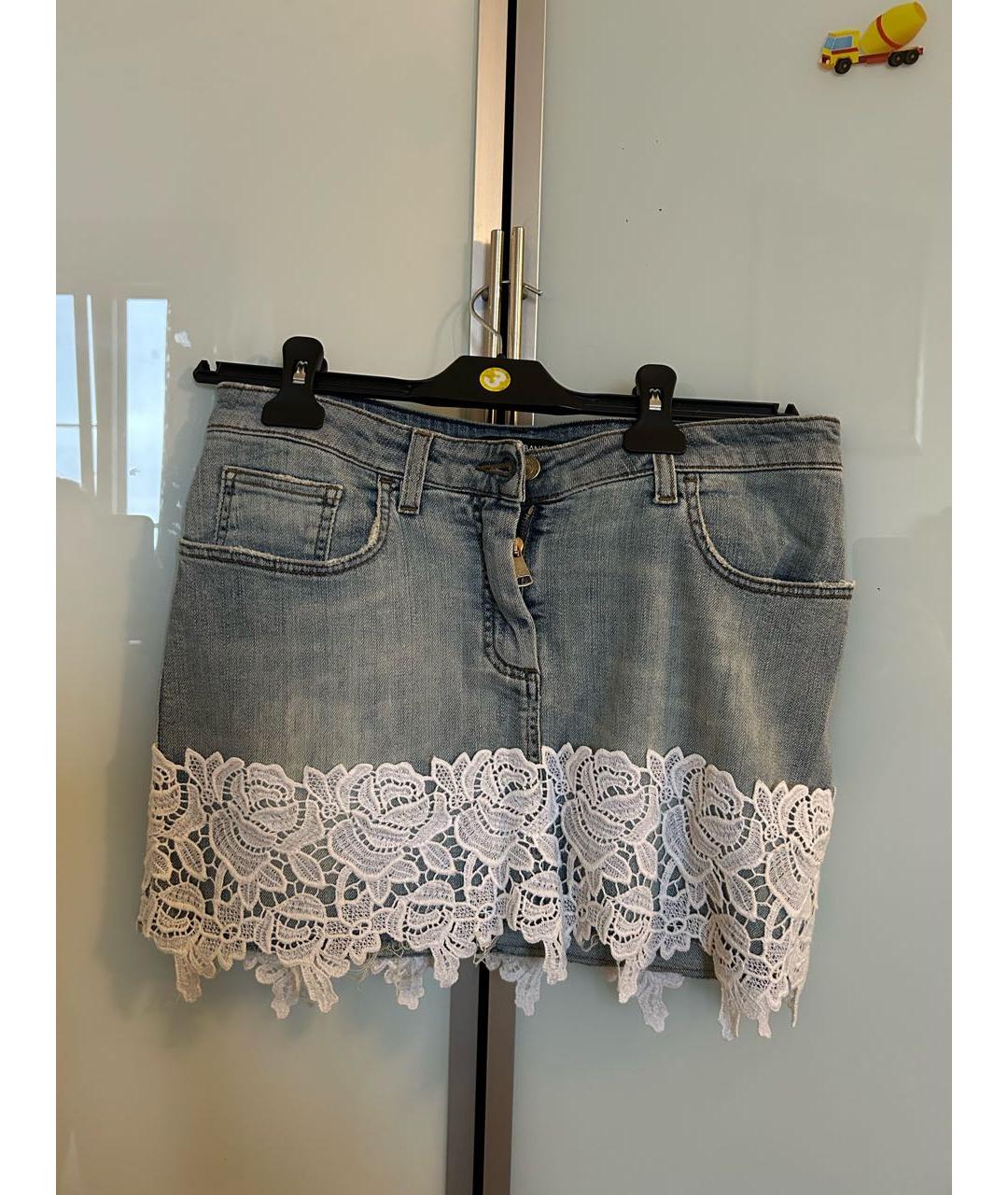 DOLCE&GABBANA Темно-синяя хлопко-эластановая юбка мини, фото 6