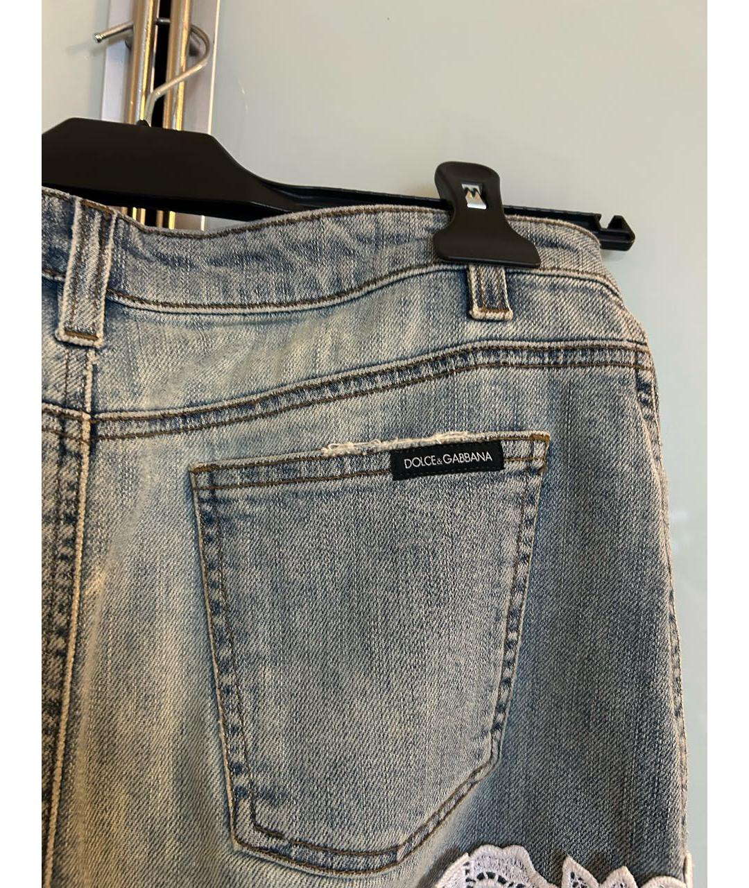 DOLCE&GABBANA Темно-синяя хлопко-эластановая юбка мини, фото 3