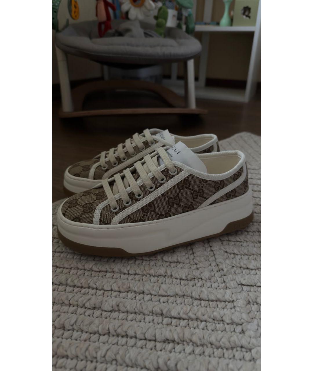 GUCCI Бежевые текстильные кеды, фото 6
