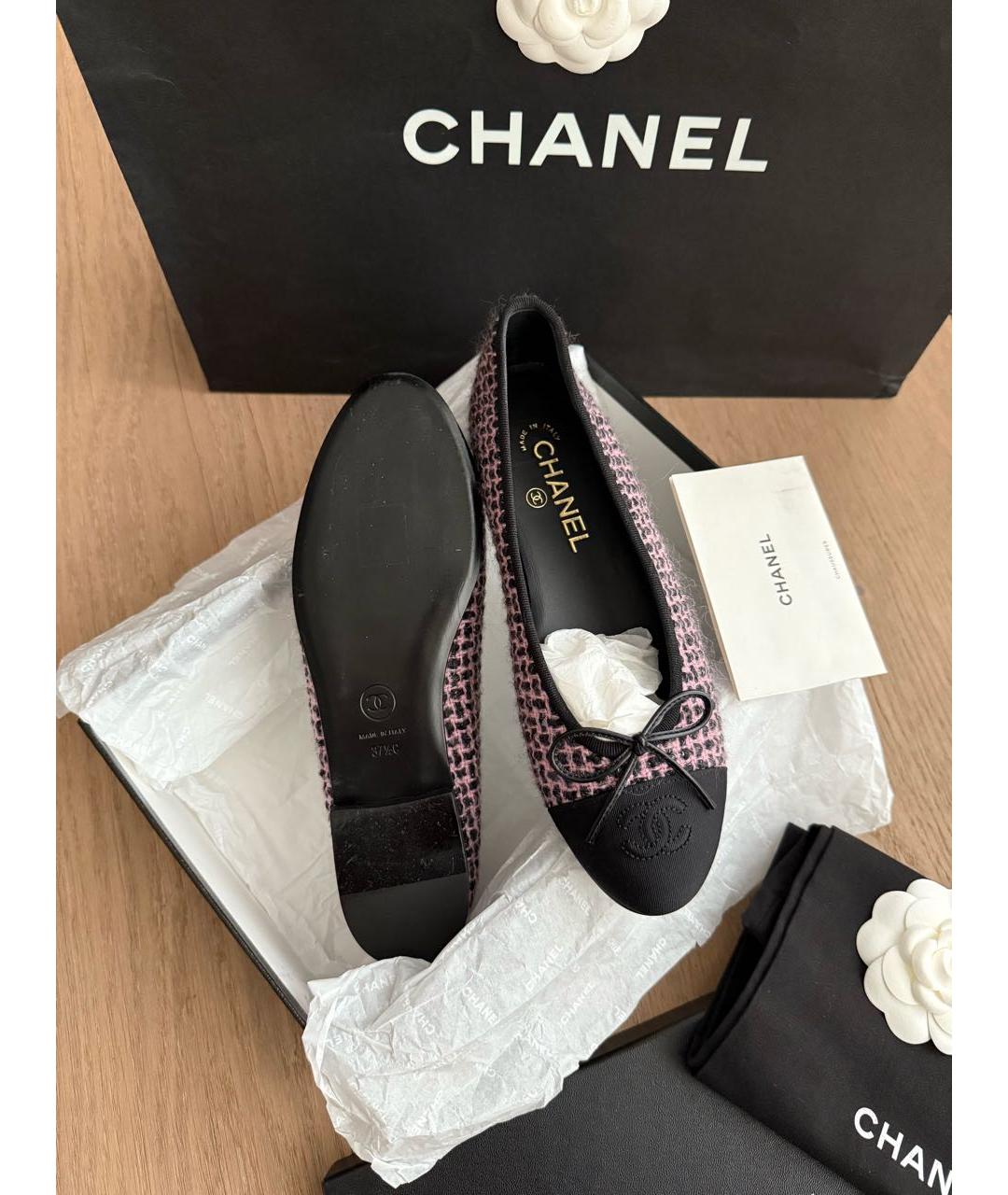 CHANEL Розовые текстильные балетки, фото 6