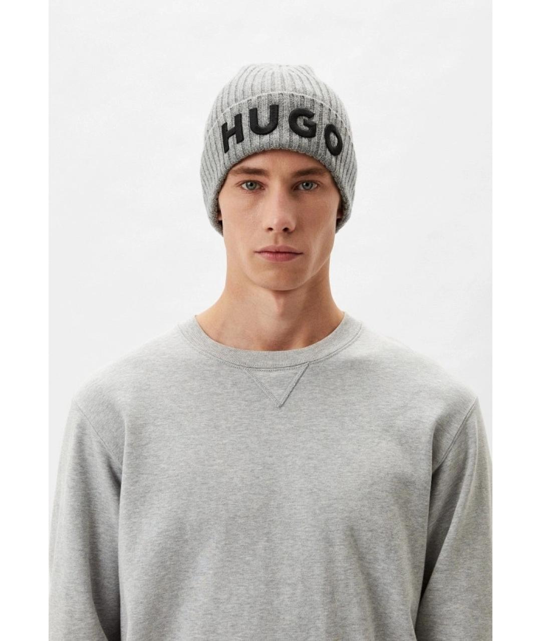 HUGO Серая шерстяная шапка, фото 5