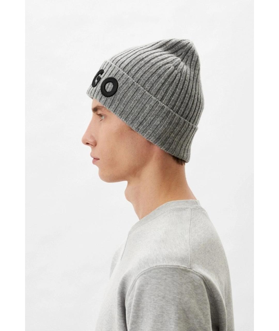 HUGO Серая шерстяная шапка, фото 2