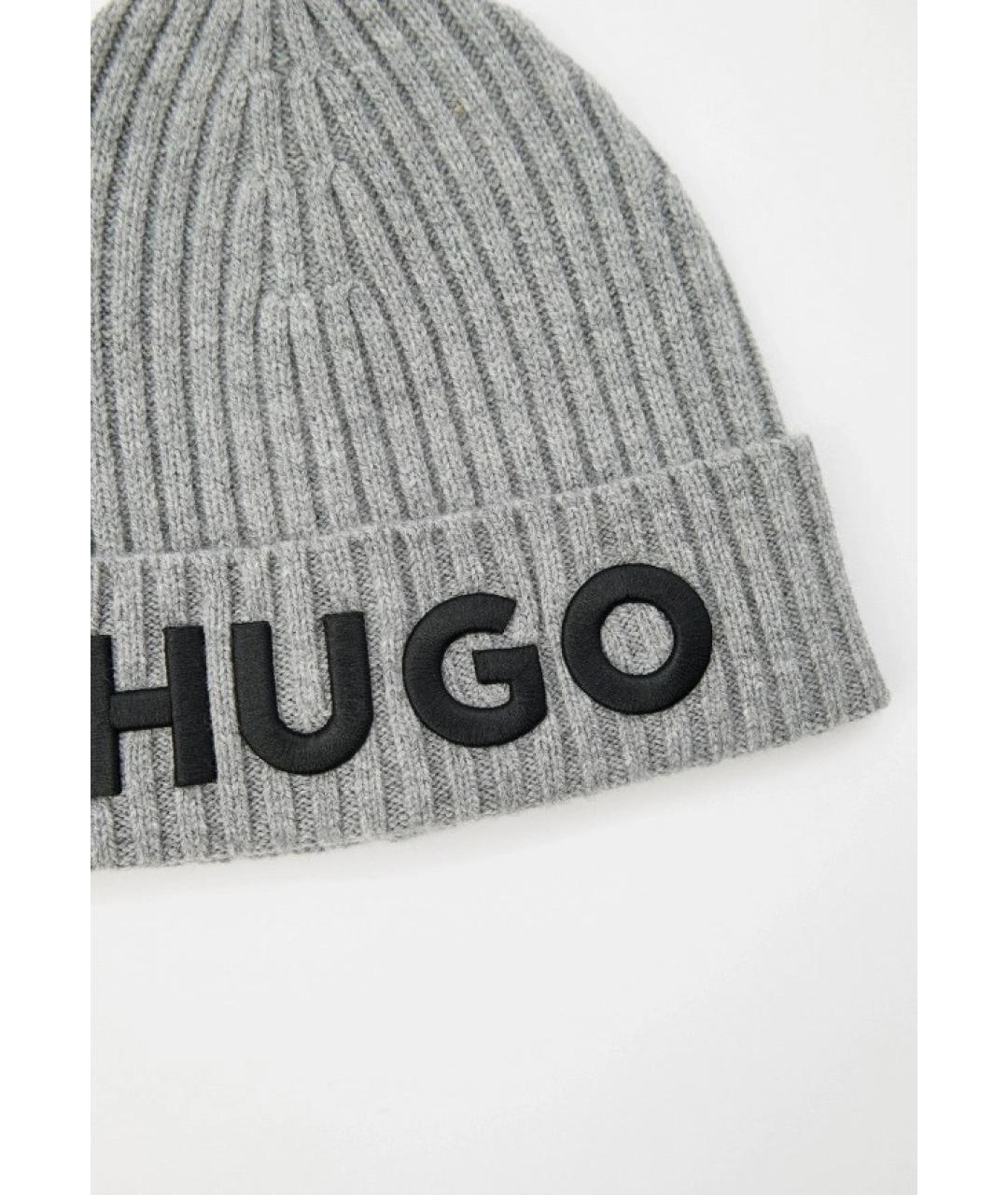 HUGO Серая шерстяная шапка, фото 3