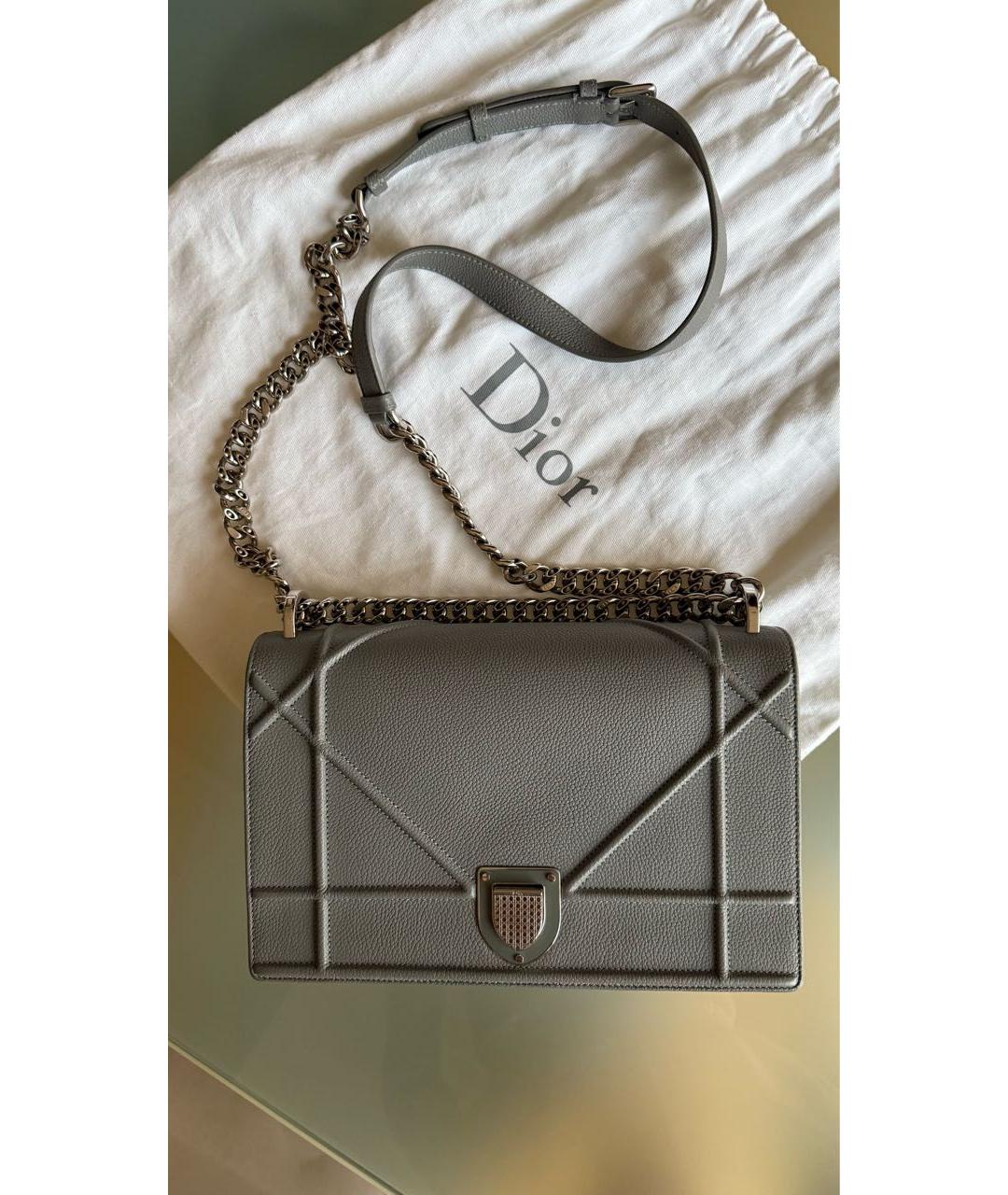 CHRISTIAN DIOR Серая кожаная сумка через плечо, фото 6