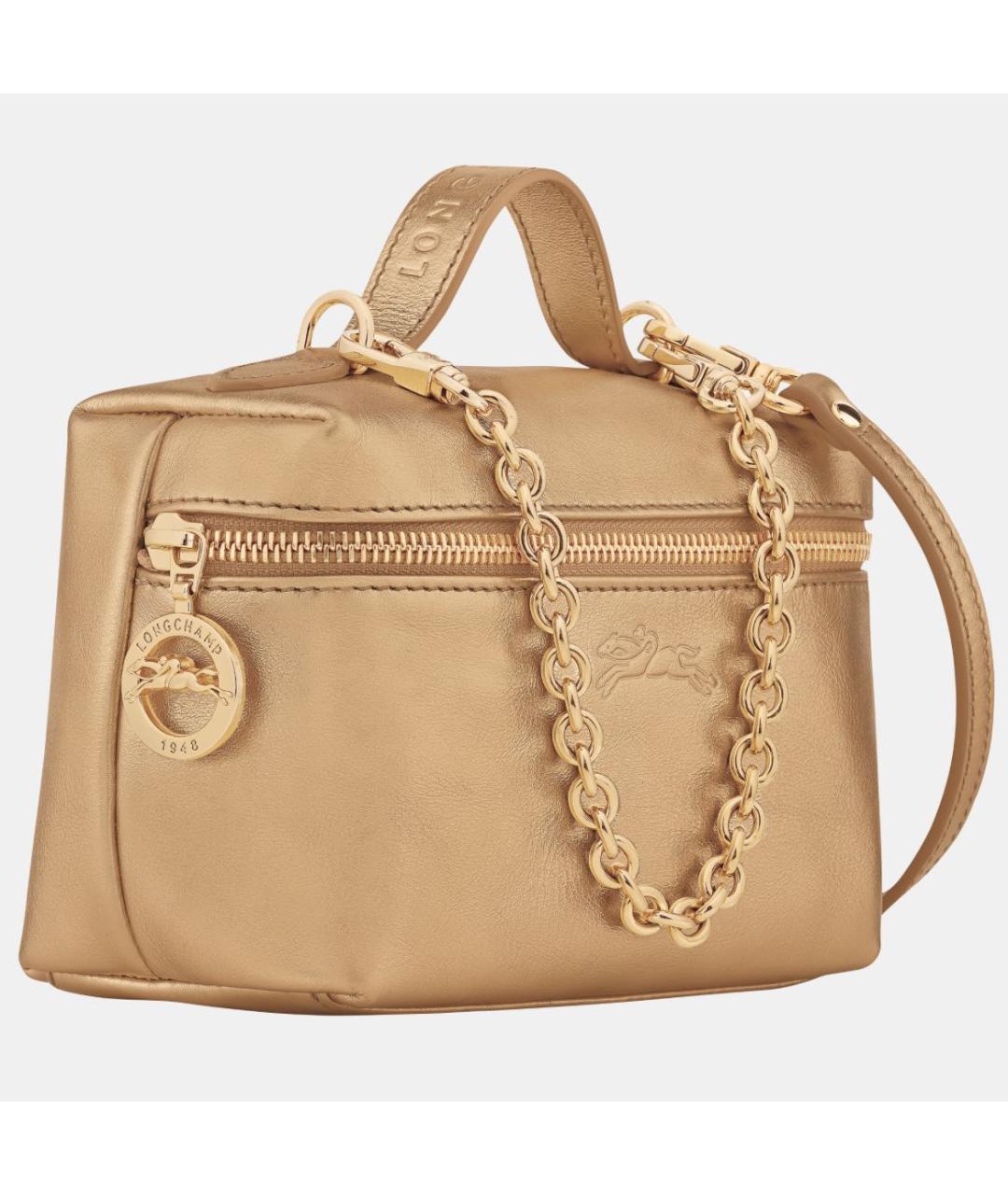 LONGCHAMP Золотая кожаная сумка с короткими ручками, фото 3