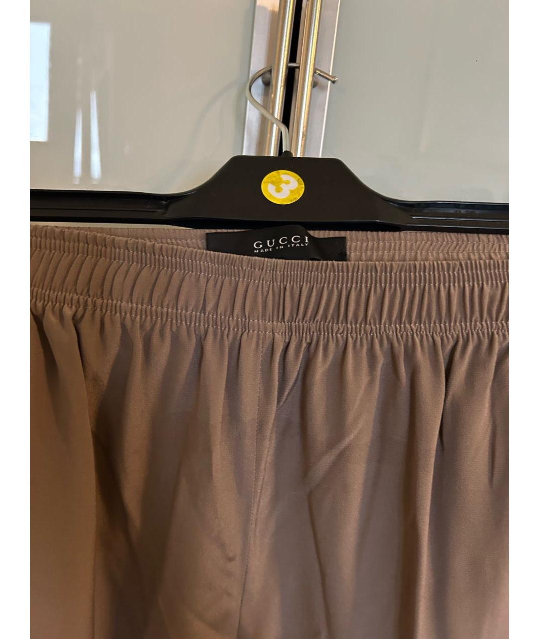 GUCCI Коричневые шелковые прямые брюки, фото 3