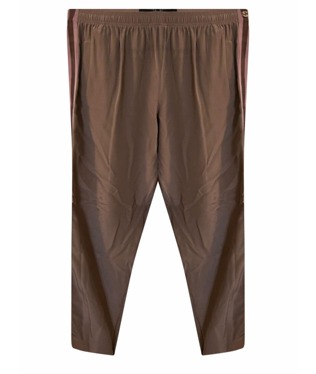 GUCCI Коричневые шелковые прямые брюки, фото 1