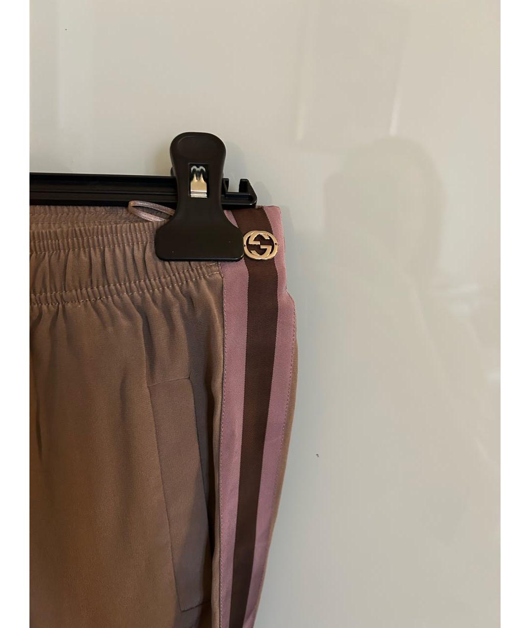 GUCCI Коричневые шелковые прямые брюки, фото 4