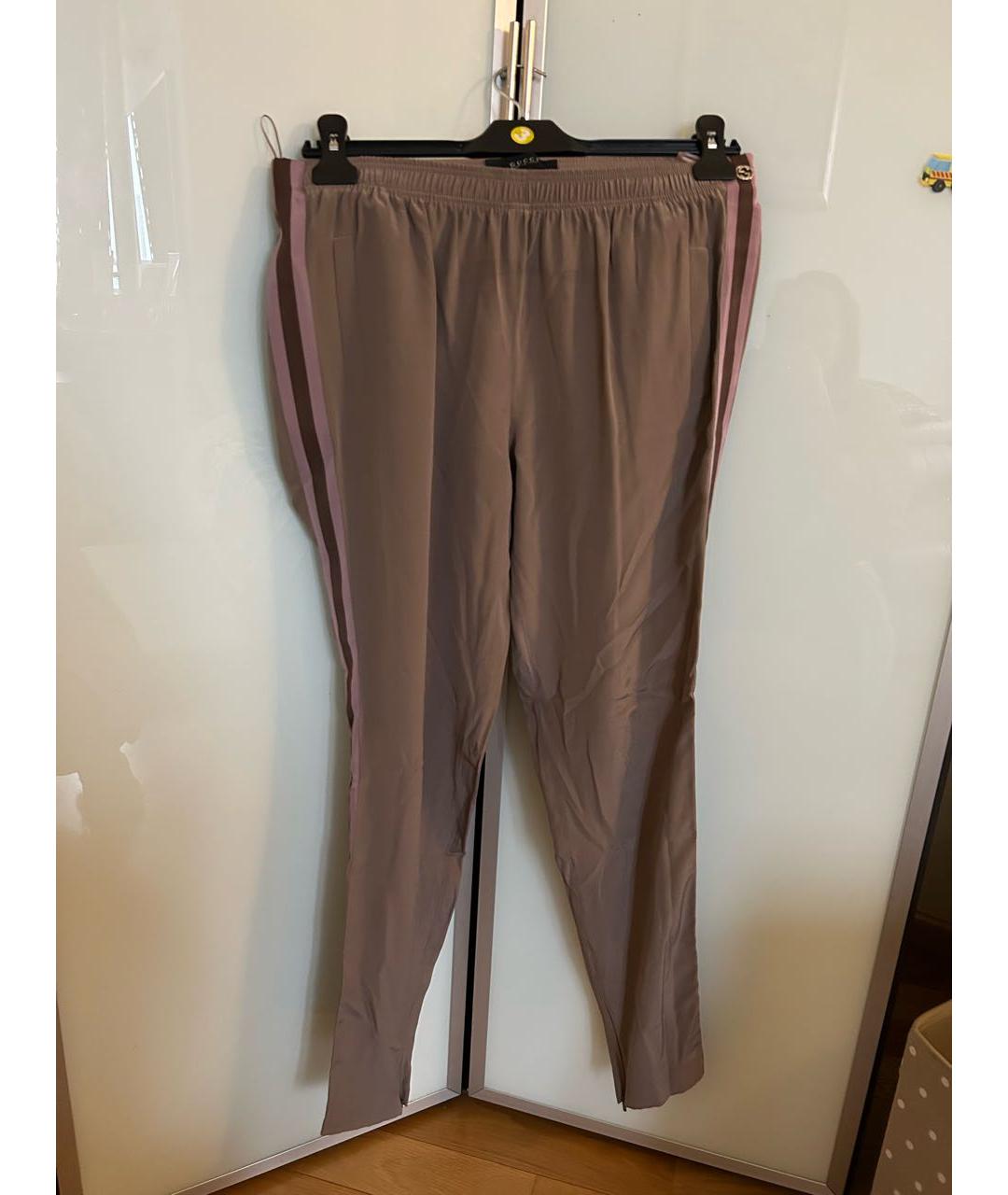 GUCCI Коричневые шелковые прямые брюки, фото 8