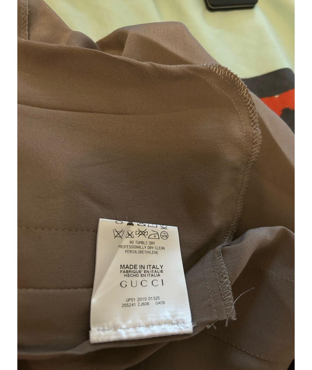 GUCCI Коричневые шелковые прямые брюки, фото 5