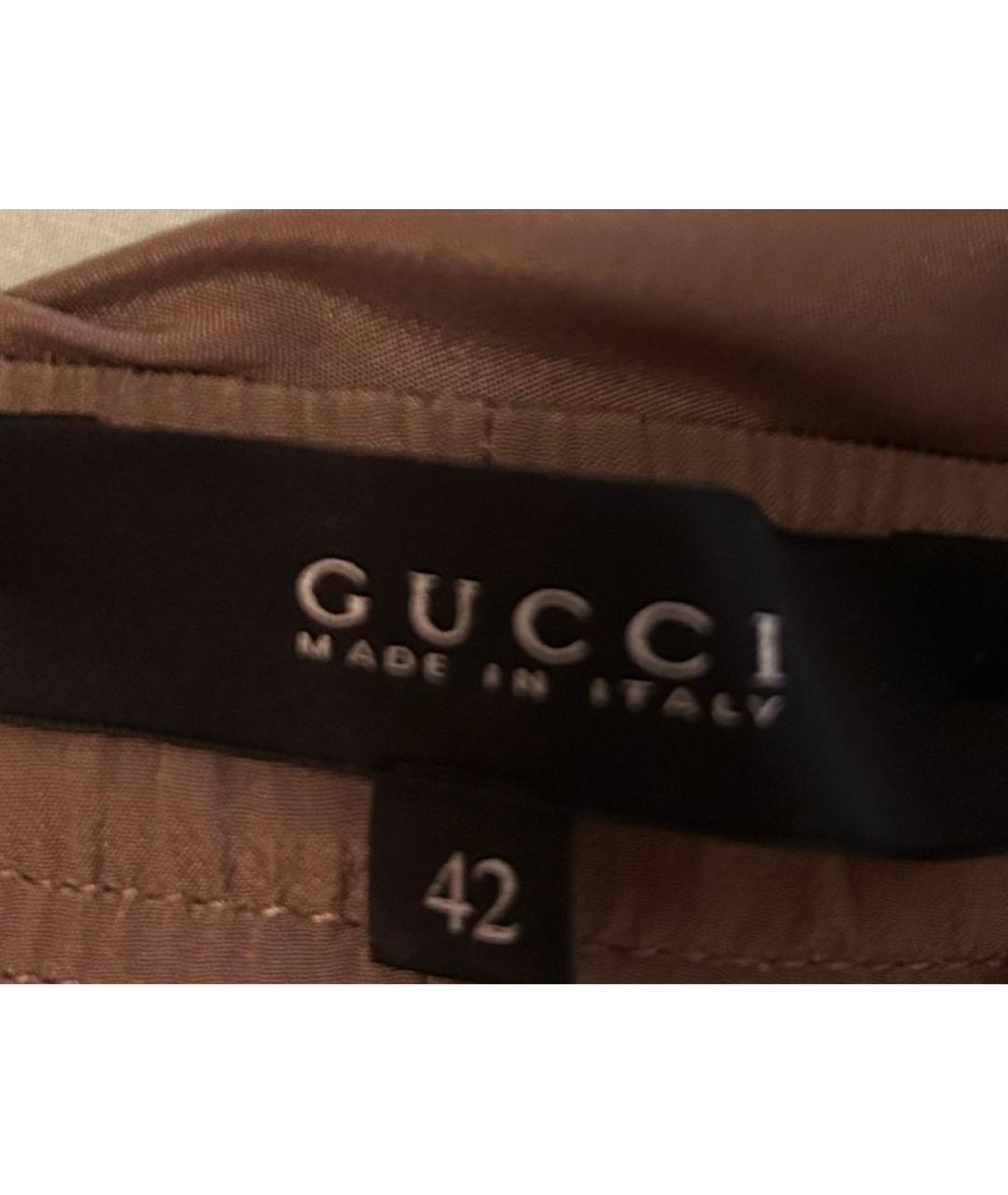 GUCCI Коричневые шелковые прямые брюки, фото 7