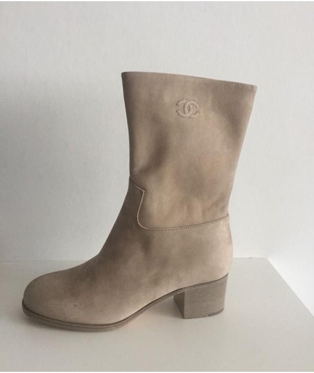 CHANEL Бежевые нубуковые полусапоги, фото 5