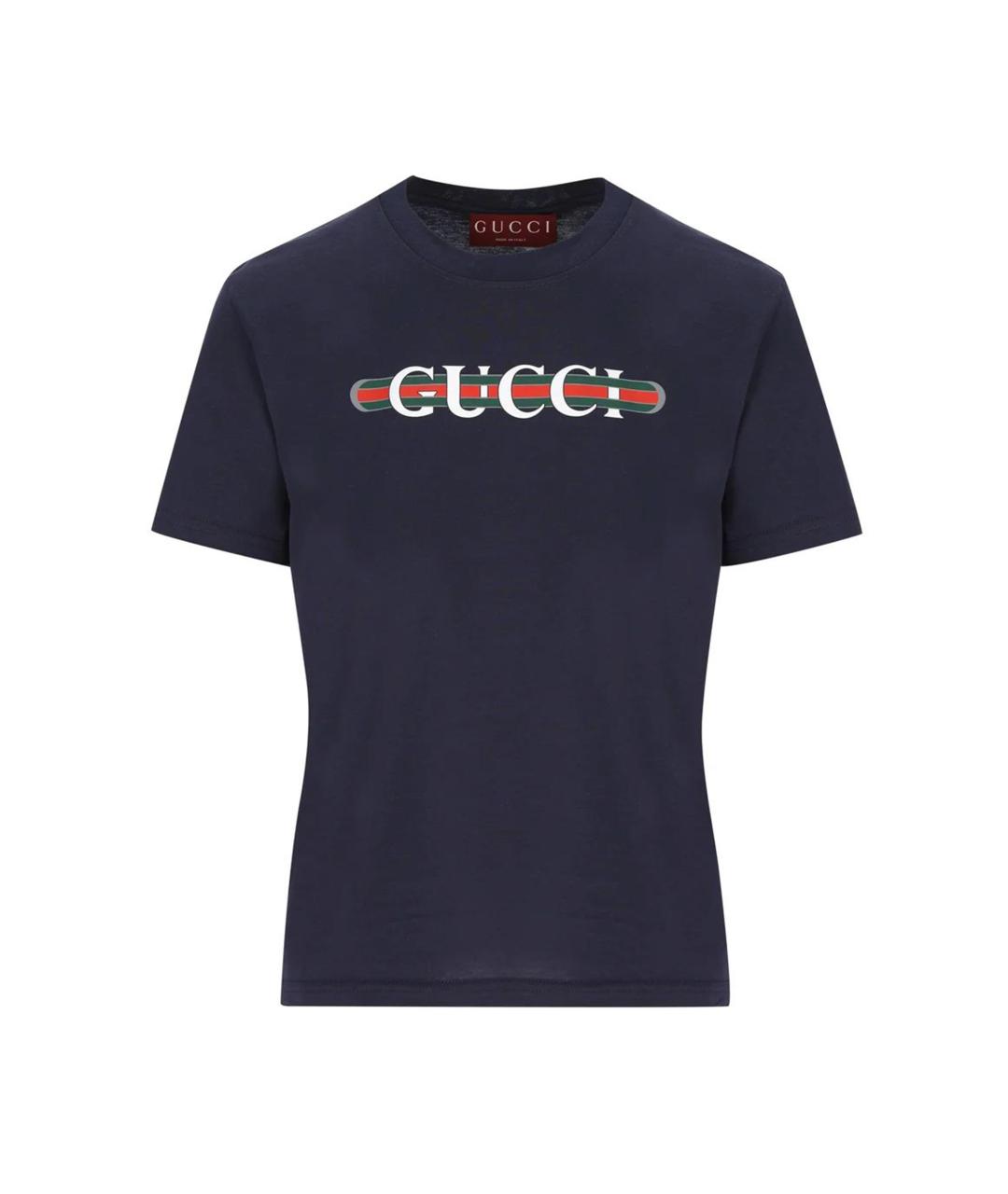 GUCCI Темно-синяя хлопковая футболка, фото 1