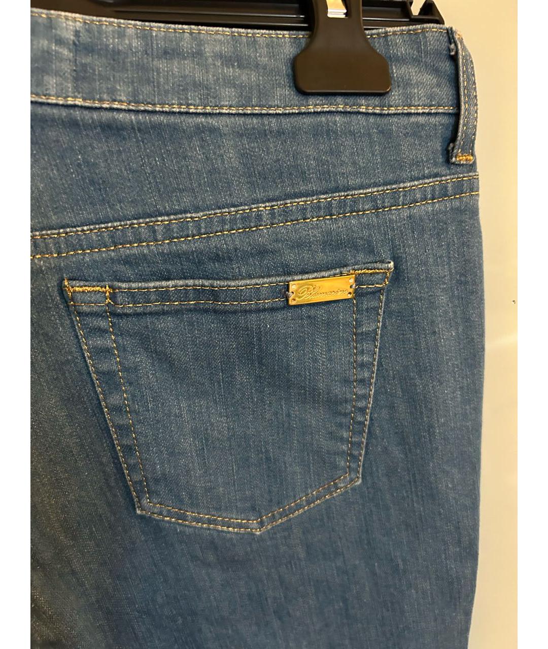 BLUMARINE Синие хлопко-эластановые прямые джинсы, фото 3