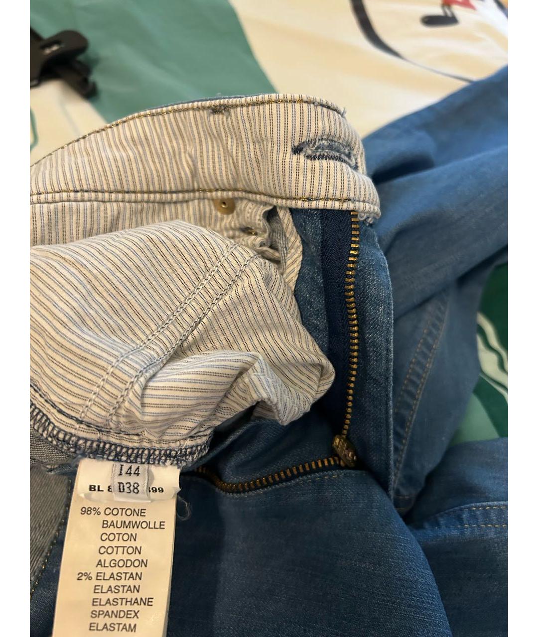 BLUMARINE Синие хлопко-эластановые прямые джинсы, фото 6