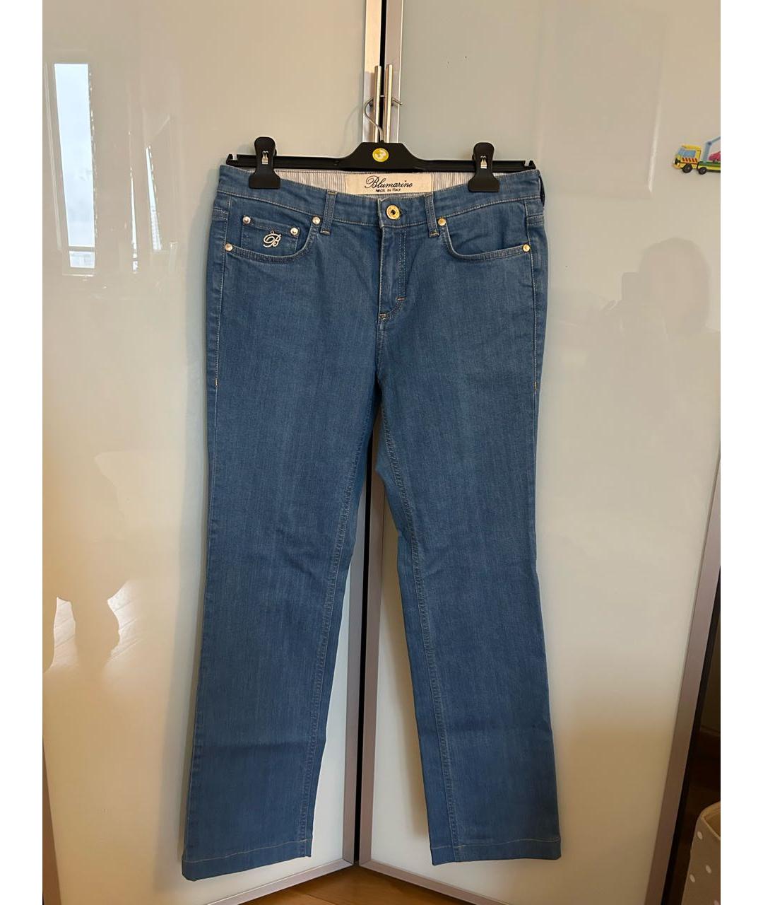 BLUMARINE Синие хлопко-эластановые прямые джинсы, фото 7