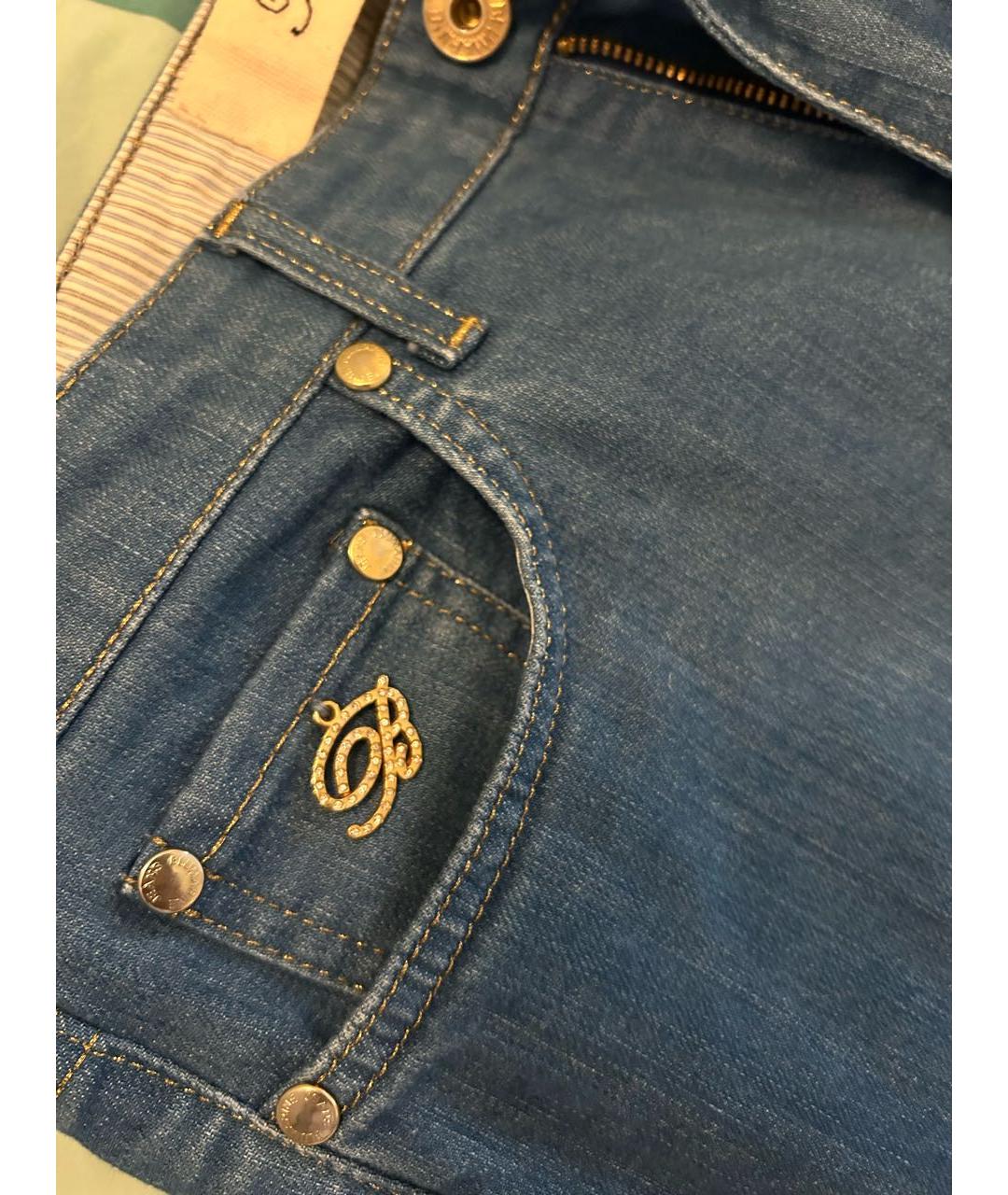 BLUMARINE Синие хлопко-эластановые прямые джинсы, фото 5