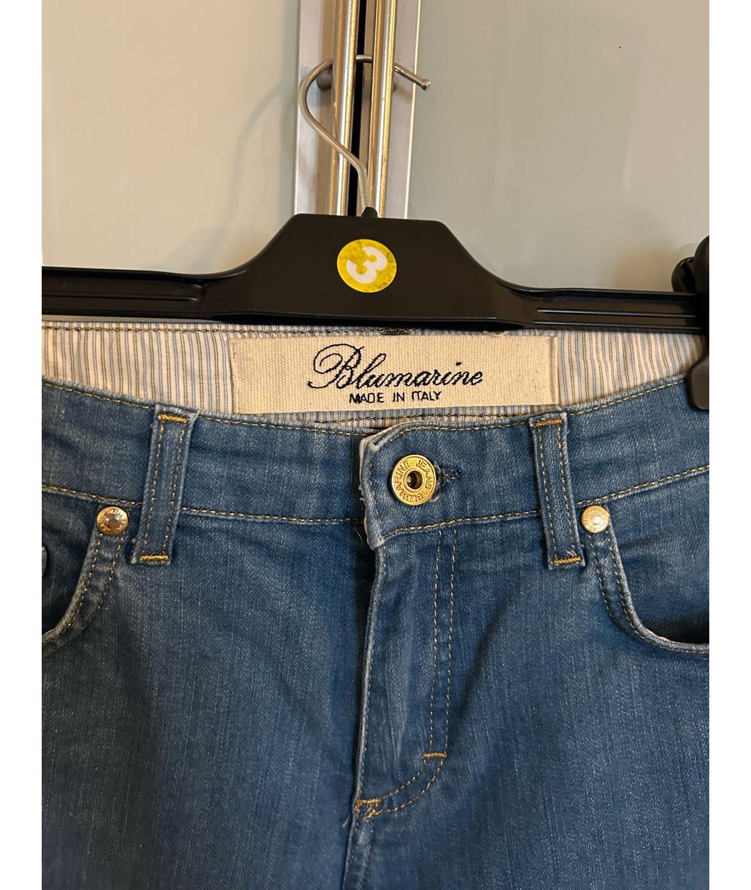 BLUMARINE Синие хлопко-эластановые прямые джинсы, фото 4