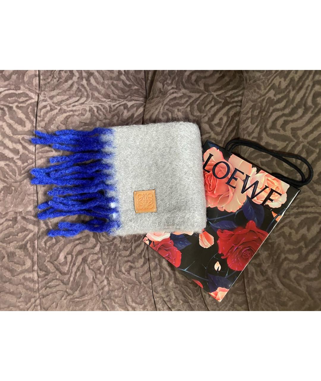 LOEWE Серый шерстяной шарф, фото 4