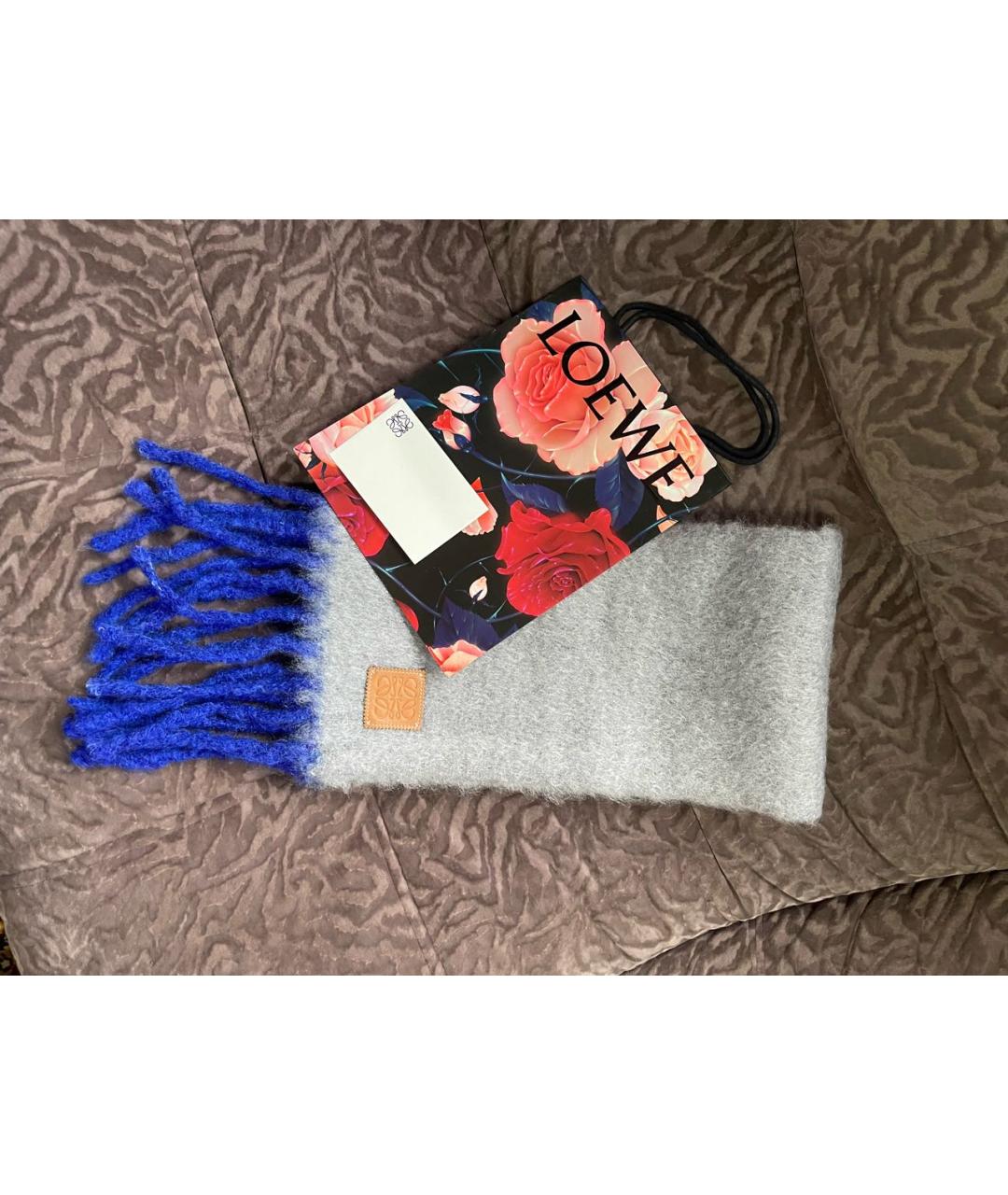 LOEWE Серый шерстяной шарф, фото 5