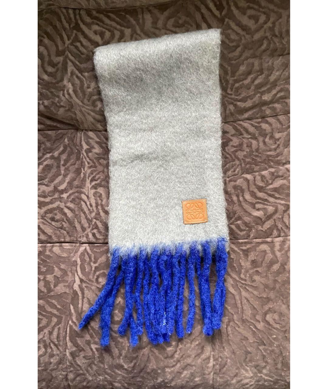 LOEWE Серый шерстяной шарф, фото 9