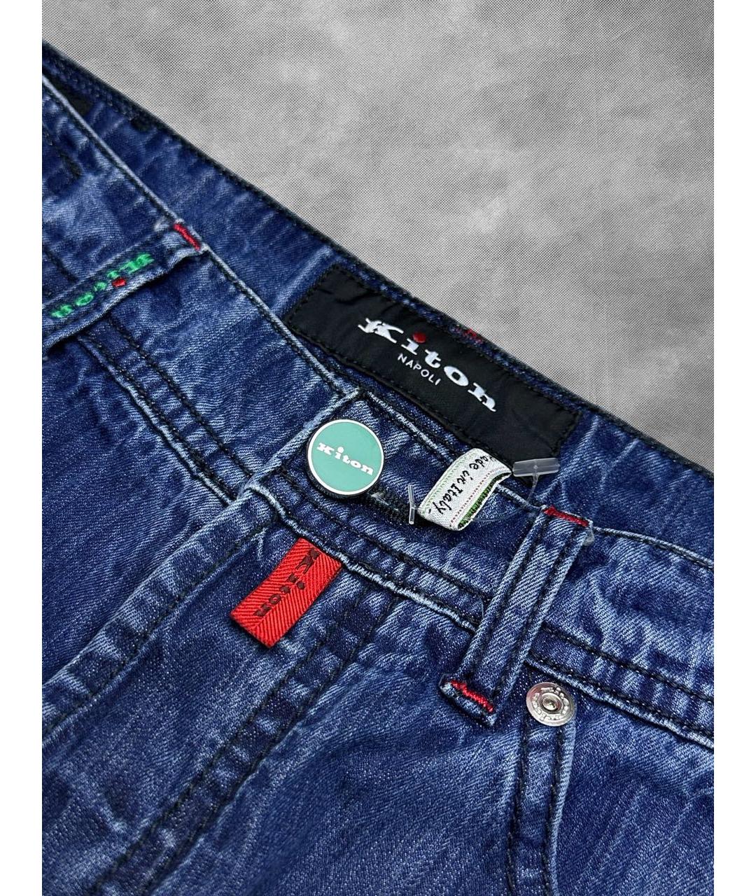 KITON Синие хлопковые прямые джинсы, фото 3
