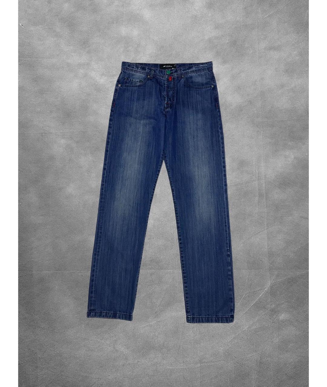 KITON Синие хлопковые прямые джинсы, фото 8