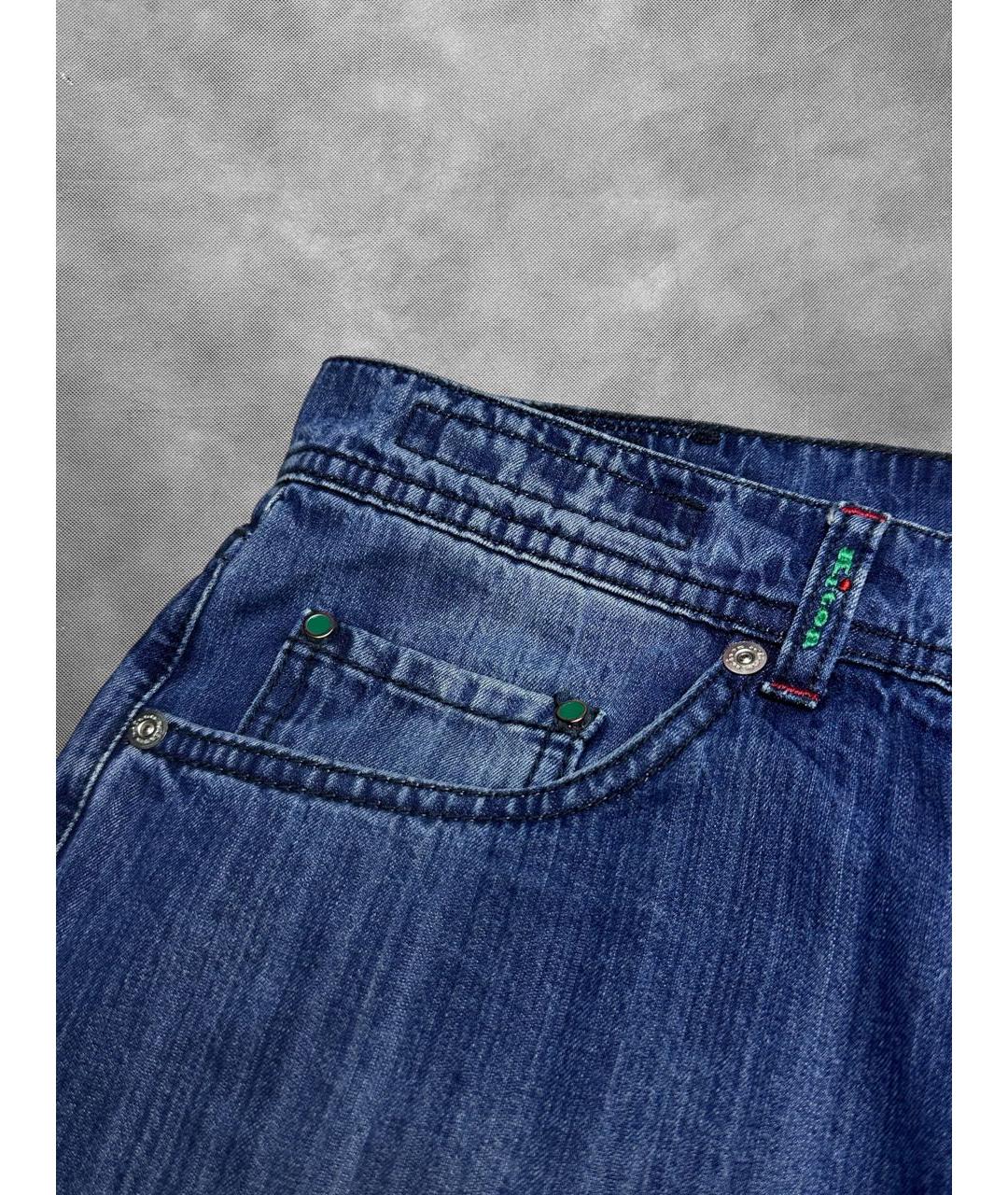 KITON Синие хлопковые прямые джинсы, фото 7