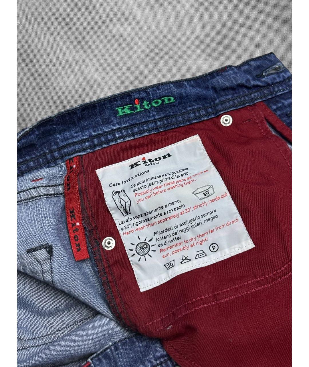 KITON Синие хлопковые прямые джинсы, фото 6