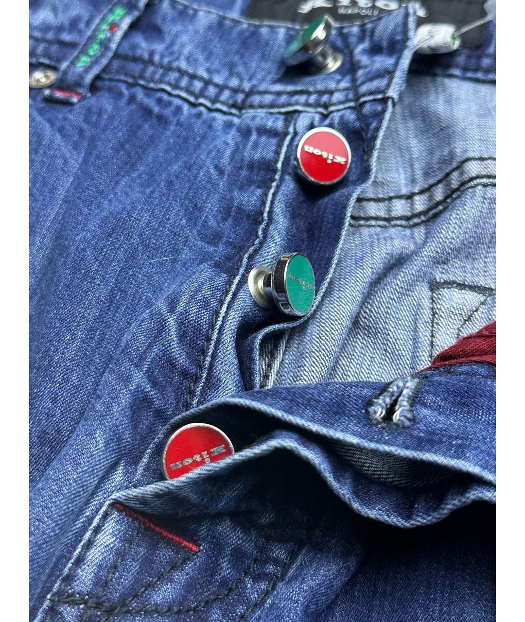 KITON Синие хлопковые прямые джинсы, фото 5