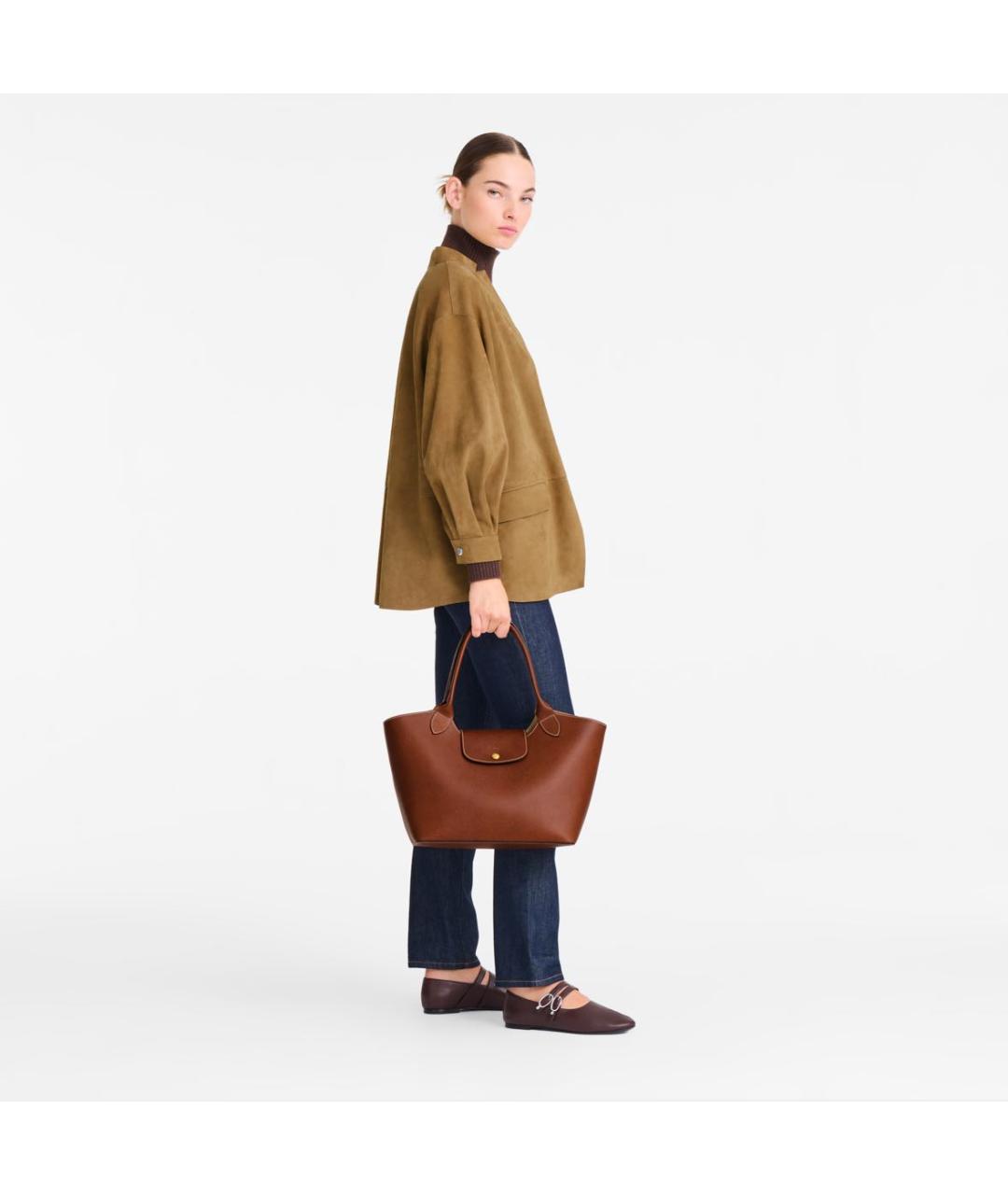 LONGCHAMP Коричневая кожаная сумка тоут, фото 2